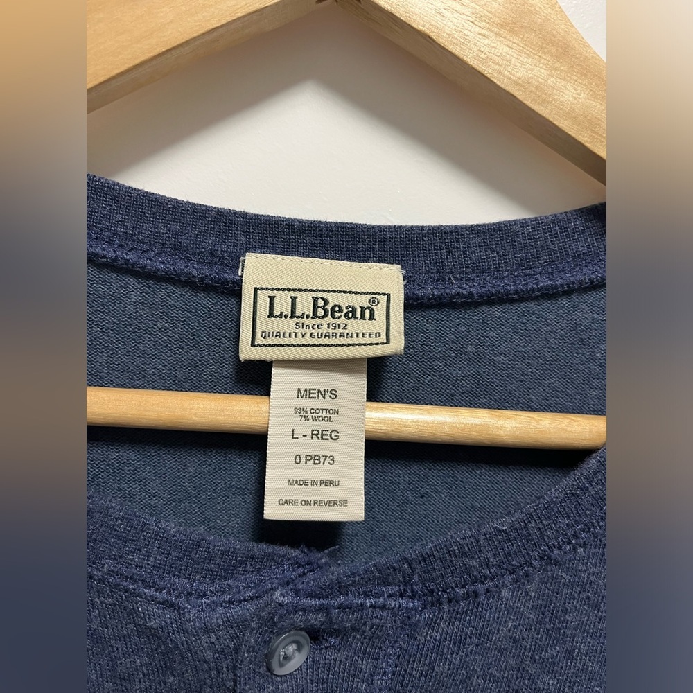L.L Bean Mens Blue Henley Long Sleeve Cotton And Wool Blend Size Large - Picture 3 of 6